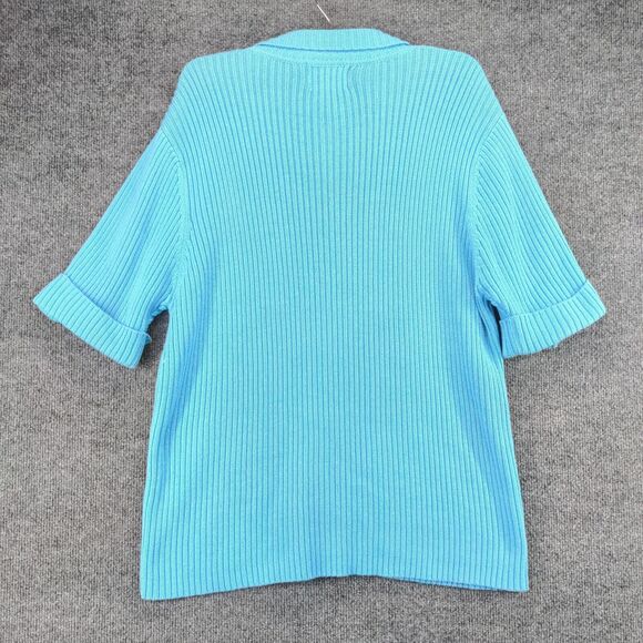 The Quacker Factory Sweater Womens Large Blue Full Zip Ribbed Knit Short Sleeve - Picture 2 of 12